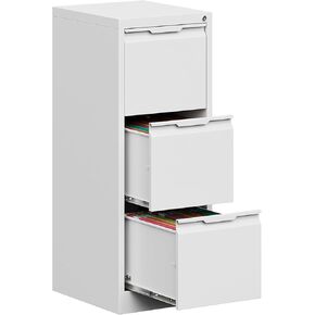 3 Drawer File Cabinet with Lock,Vertical Filing Cabinets for Home Office,Heavy Duty Metal File Cabinet for Hanging A4/Letter/Legal Size File,Vertical File Cabinet 15" W X 17.8" D X 38.3" H-White