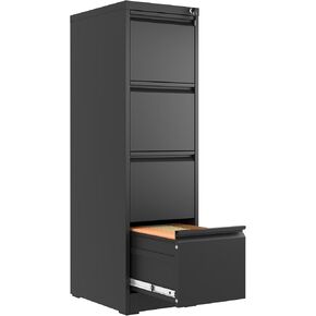 4 Drawer File Cabinet with Lock,Metal Vertical Filing Cabinets for Home Office,Heavy Duty File Storage Cabinet for Letter/Legal/A4/F4 Size File,Assembly Require (Black, Vertical 4 Drawer)