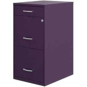 Hirsh Space Solutions 18" Deep Modern Metal Organizer File Cabinet with Cam Lock, 3-Drawer, Letter-Size, for Small Home/Home Office in Midnight Purple