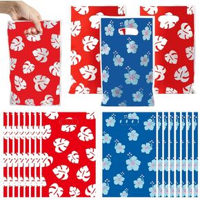 50Pcs Cute Cartoon Pink Blue Hawaii Party Favor Bag Candy Treat Bags Print Flower Patterns with Handles Plastic Snack Gifts Pouch for Boys Girls Kids Birthday Baby Shower Holiday Event Favor Supplies