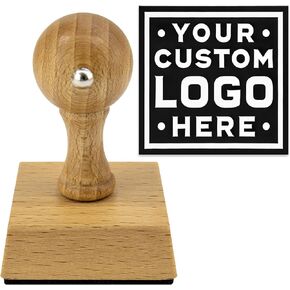 MaxMark Personalized Business Custom Round Wood Hand Logo or Text Stamp - Choose from 15 Ink Colors.