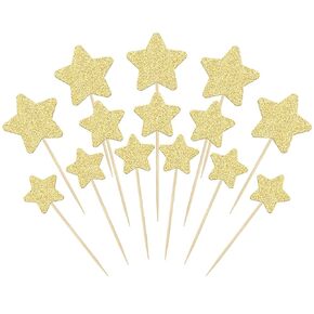 Gyufise 42Pcs Mixed Size Deep Blue Little Star Cupcake Toppers Glitter Twinkle Star Cupcake Picks for Wedding Engagement Bridal Shower Baby Shower Birthday Party Cake Decorations Supplies