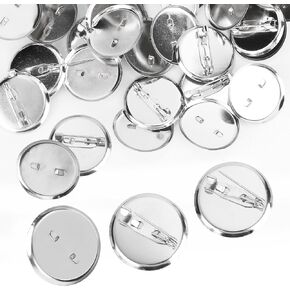 100 PCS Brooch Clasps Pin Disk Base 1 Inch, Round Brooch Safety Pin Backs Silver Blank Pin Flat Trays for DIY Crafts Jewelry Making Making Badge Insignia Backpacks