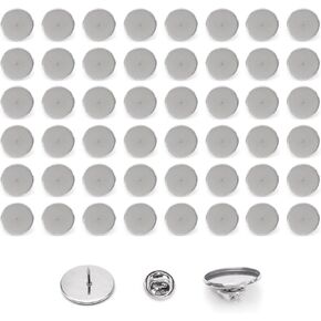 50 Pcs Round Blank Pin Badge, Brooch Tray with Butterfly Pin Backs, Stainless Steel Blank Flat Trays for DIY Craft Jewelry Making