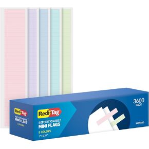 Redi-Tag Small Pastel Flags, Adhesive Flags for Journals and Calendars, School and Office Supplies, 0.19" x 1", 5 Assorted Pastel Colors, 3600 per Pack (1009681)