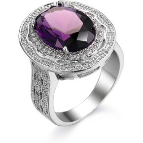 Vintage 925 Sterling Silver Shiny Full Diamond Gemstone Ring 18K Gold Cubic Zirconia Fuchsia Gemstone Ring Cocktail Ring CZ Diamond Multi Row Rings Eternity Engagement Wedding Ring for Women（9）