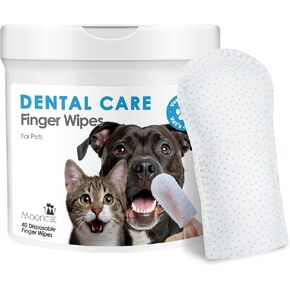 Mooncat Dogs&Cats Dental Care Finger Wipes｜Cat & Dog Teeth Cleaning Finger Wipes｜Reduces Plaque & Tartar Build Up｜Freshens Breath - 40 Counts