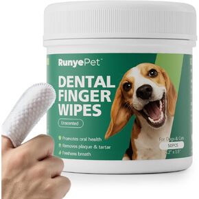 Pet Dental Finger Wipes for Dog & Cats, Remove Bad Breath by Removing Plaque and Tartar Buildup No-Rinse Dog Finger Toothbrush, Disposable Gentle Cleaning & Gum Care Pet Wipes, 50 Counts