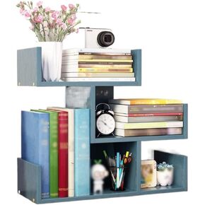 Bookcase Shelf Student Desktop Bookshelf Home Simple Office Desk Small Rack Dormitory Storage Multi-Layer Multifunction Bookcase Display Rack Bookshelf with Storage(Blue)