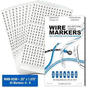 Premium Wire Marker Book for Cable Management, Vinyl-Coated, High-Tack Adhesive, Electric Panel Wire Label Stickers - 10 Pages, 1 Book, Numbered 0-9 (Pack of 5)