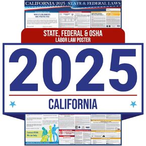 2024 California State and Federal Labor Laws Poster - English Version - OSHA Workplace Compliant Includes FLSA FMLA and EEOC Updates - All in One Required Compliance Posting 24" x 36" - Laminated