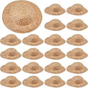 SUNNYCLU 40Pcs Mini Woven Hat Miniature Straw Hats Bulk Dark Goldenrod Knitting Dollhouse Cowboy Sombrero Decoration Doll Tiny Caps for DIY Crafts Christmas Costume Party Ornament Jewelry Accessories