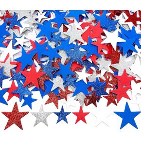 240 Counts Patriotic Foam Stars Stickers Red White and Blue Colors Self Adhesive Star Shaped Glitter Foam Stickers for 4th of July Independence Day Scrapbook DIY Crafts Supplies