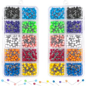 2 صناديق 1200 PCS دبابيس دفع ملونة ، خريطة صغيرة مع الخرز البلاستيك لخرائط السفر ، لوحات الفلين ، المكتب ، الحرف اليدوية ، دبابيس لوحة الإعلانات