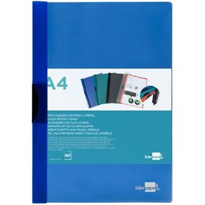 Folder liderpapel dossier lateral clamp Polypropylene din a4 Translucent Blue 60 Sheets Sliding clamp