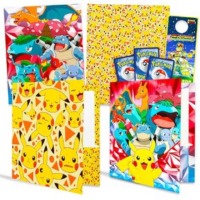 Pokemon Folder Set - Bundle with 4 Heavy Duty Laminated Folders with 2 Pockets Each for Office, Plus Posters | Pokemon Back to School Supplies Stuff