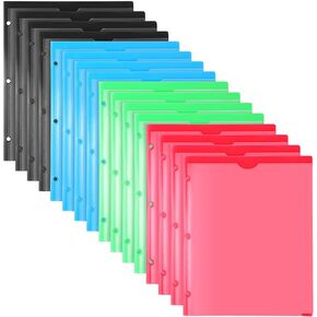 16 Packs Heavy Duty 3 Pockets Folders with Prongs, Plastic Folders with Clear Front Pocket, for Letter Size Paper, Assorted Colors/Card Slot for Class Office Home