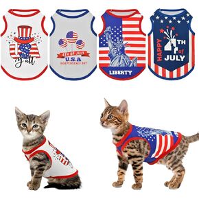 4-Pack Patriotic Dog Tank Tops 4th of July Sleeveless Shirts USA Independence Day Themed Patterns Costume for Small Medium-Sized Dogs