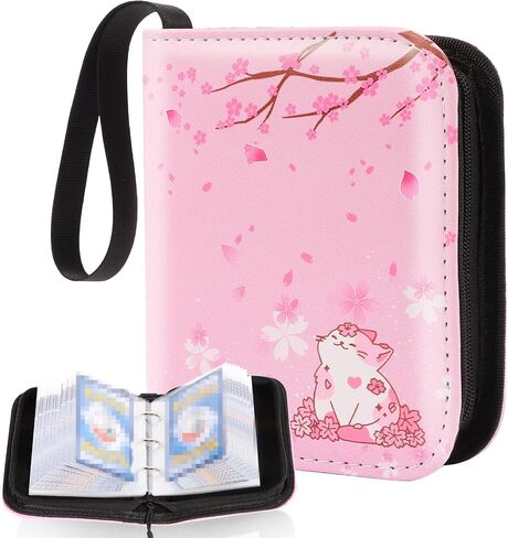 Small 1 Pocket Card Binder for Cards,Mini Trading Card Binder Holder Fits 80 Cards with 40 Removable Sleeves,Card Collection Binder Album Book Case for TCG,MTG,Sports Games (Sakura Cat) in Kuwait