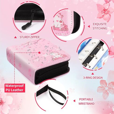 Small 1 Pocket Card Binder for Cards,Mini Trading Card Binder Holder Fits 80 Cards with 40 Removable Sleeves,Card Collection Binder Album Book Case for TCG,MTG,Sports Games (Sakura Cat) in Kuwait