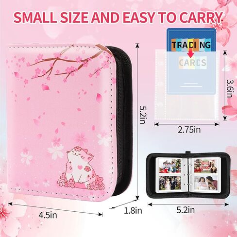 Small 1 Pocket Card Binder for Cards,Mini Trading Card Binder Holder Fits 80 Cards with 40 Removable Sleeves,Card Collection Binder Album Book Case for TCG,MTG,Sports Games (Sakura Cat) in Kuwait