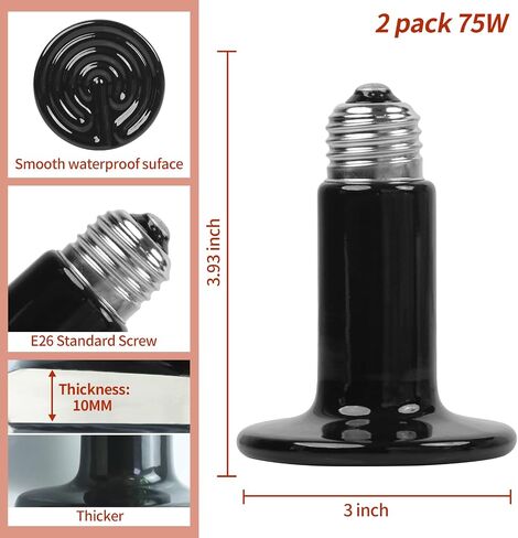 100W Ceramic Heat Emitter (2 Pack), Reptile Heat Lamp Bulbs, Ceramic Heater for Amphibian, Pet Brooder Coop, Chicken, Dog, Cat in Saudi Arabia