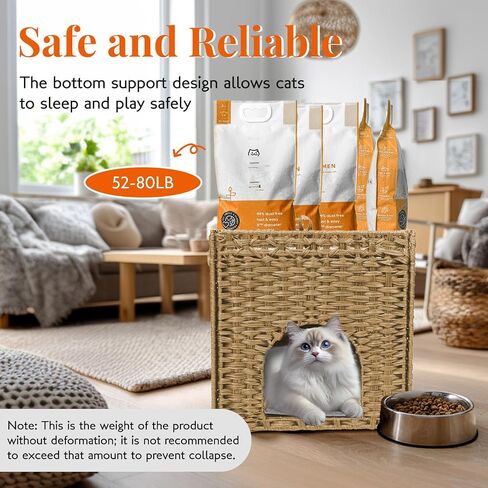 Cat Litter Box Enclosure Furniture Hidden Cabinet - Handwoven Rattan Pet House with 2 Removable Mats - Large Foldable Design for Privacy - Fits Living Room, Bedroom, Balcony Natural in Saudi Arabia