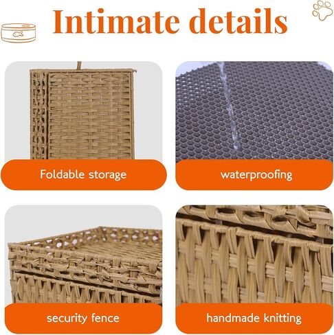 Cat Litter Box Enclosure Furniture Hidden Cabinet - Handwoven Rattan Pet House with 2 Removable Mats - Large Foldable Design for Privacy - Fits Living Room, Bedroom, Balcony Natural in Saudi Arabia