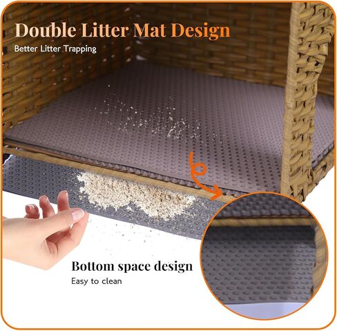 Cat Litter Box Enclosure Furniture Hidden Cabinet - Handwoven Rattan Pet House with 2 Removable Mats - Large Foldable Design for Privacy - Fits Living Room, Bedroom, Balcony Natural in Saudi Arabia