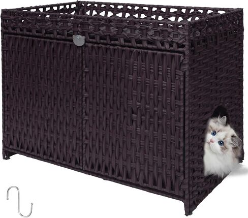 Cat Litter Box Enclosure Furniture Hidden Cabinet - Handwoven Rattan Pet House with 2 Removable Mats - Large Foldable Design for Privacy - Fits Living Room, Bedroom, Balcony Natural in Saudi Arabia