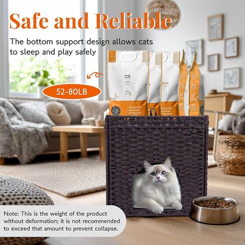 قطة القمامة مربع العلبة الأثاث الخزانة الخفية - Rattan Pet House يدويًا مع حصيرة قابلة للإزالة - تصميم كبير قابل للطي للخصوصية - غرفة المعيشة ، غرفة نوم ، شرفة طبيعية in Kuwait