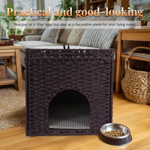 قطة القمامة مربع العلبة الأثاث الخزانة الخفية - Rattan Pet House يدويًا مع حصيرة قابلة للإزالة - تصميم كبير قابل للطي للخصوصية - غرفة المعيشة ، غرفة نوم ، شرفة طبيعية in Kuwait