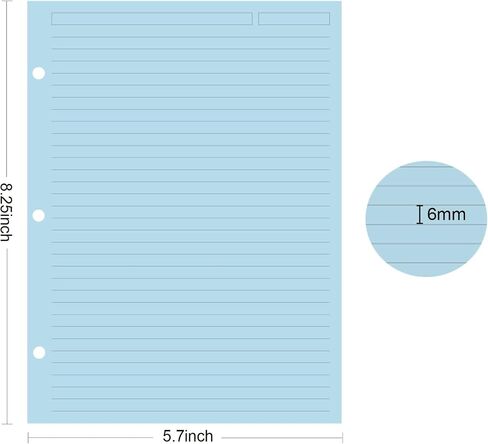 A5 Filler Paper, 6 Hole Colorful Refills Lined Paper for 6 Ring Refillable Binder, 110 Gsm 5-Color Loose Leaf Planner Refill Paper, 100 Sheets/200 Pages, 5.7 x 8.3 Inch in Saudi Arabia