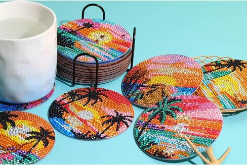 8 PCS Cocktail Diamond Art Coasters Kits ، Diamond Painting Coasters with Holder Set من 8 ، DIY Drink Coasters Frants Supplies for البالغين كأس الحصيرة للمنزل المنزلي. in Saudi Arabia