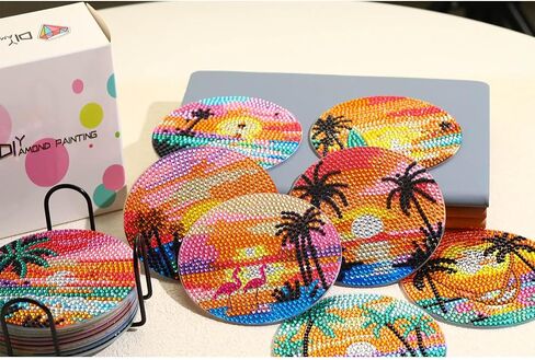 8 PCS Cocktail Diamond Art Coasters Kits ، Diamond Painting Coasters with Holder Set من 8 ، DIY Drink Coasters Frants Supplies for البالغين كأس الحصيرة للمنزل المنزلي. in Saudi Arabia