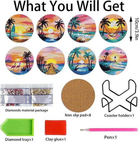 8 PCS Cocktail Diamond Art Coasters Kits ، Diamond Painting Coasters with Holder Set من 8 ، DIY Drink Coasters Frants Supplies for البالغين كأس الحصيرة للمنزل المنزلي. in Saudi Arabia