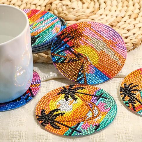 8 PCS Cocktail Diamond Art Coasters Kits ، Diamond Painting Coasters with Holder Set من 8 ، DIY Drink Coasters Frants Supplies for البالغين كأس الحصيرة للمنزل المنزلي. in Saudi Arabia