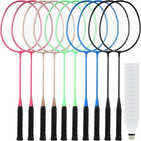 10 Packs Badminton Rackets Set with 15 Badminton Shuttlecocks Birdies Badminton Racquets for Adult and Lightweight Teenagers Badminton Set for Backyard Gym Beach Outdoor Games, 5 Colors in Saudi Arabia