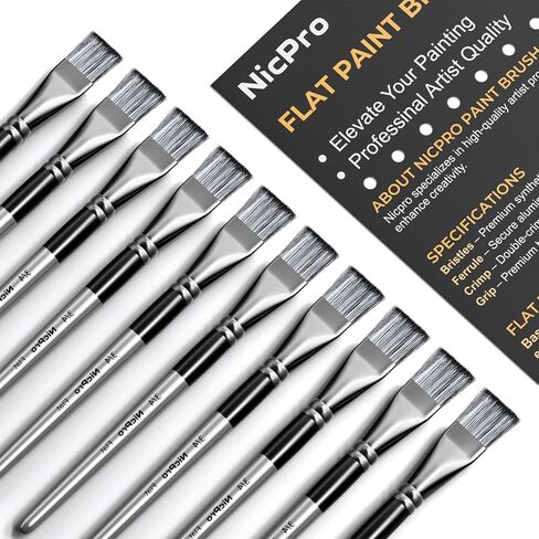 Nicpro 12pcs 1 بوصة فرش الطلاء المسطحة للطلاء الأكريليكي ، فرش الطلاء الكبيرة بشكل كبير لزيت ألوان مائية أكريليك ، فرشاة الطلاء الفنانين لطلاء القماش ، الطلاء الأساسي ، الحرف اليدوية ، فن الجسم للفنون البالغين in Saudi Arabia