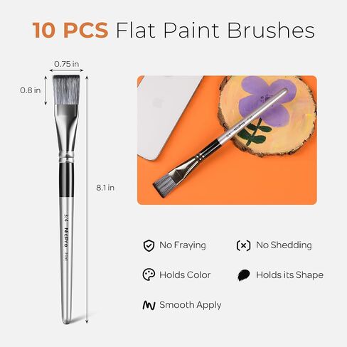 Nicpro 12pcs 1 بوصة فرش الطلاء المسطحة للطلاء الأكريليكي ، فرش الطلاء الكبيرة بشكل كبير لزيت ألوان مائية أكريليك ، فرشاة الطلاء الفنانين لطلاء القماش ، الطلاء الأساسي ، الحرف اليدوية ، فن الجسم للفنون البالغين in Saudi Arabia