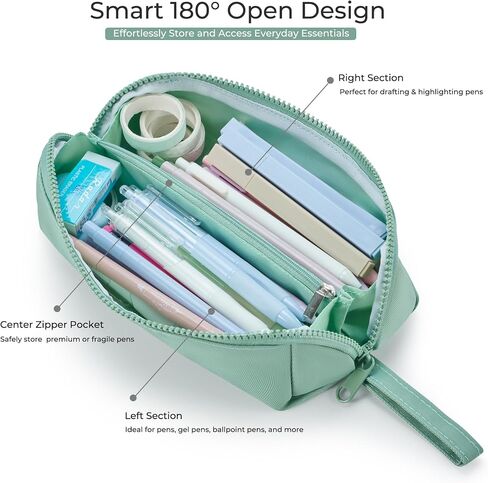 Small Pencil Pouch with 180° Open Design, Slim Pencil Case for Girls and Boys, Aesthetic & Cute Pen Bag for School, Office, Makeup or Tech Accessories-Black in Saudi Arabia