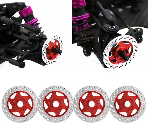 RC Brake Disc, 4pcs Aluminum Alloy CNC Simulated Brake Disc Accessories Universal, Fit for 1:10 RC Car (Red) in Saudi Arabia