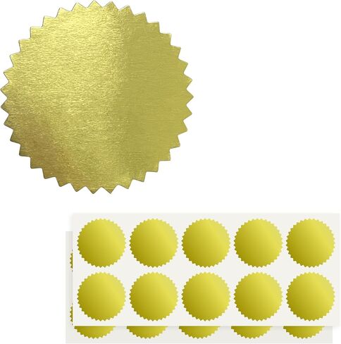 200 Pcs 2" Round Gold Foil Seal Stickers for Certificates, Wmiwulien Self Adhesive Metallic Seals with Serrated Edge for Package, Envelope, Wafer, Awards Legal, Blank Notary Embossing Stickers in Kuwait