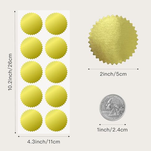 200 Pcs 2" Round Gold Foil Seal Stickers for Certificates, Wmiwulien Self Adhesive Metallic Seals with Serrated Edge for Package, Envelope, Wafer, Awards Legal, Blank Notary Embossing Stickers in Kuwait