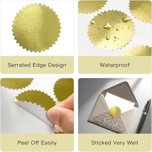 200 Pcs 2" Round Gold Foil Seal Stickers for Certificates, Wmiwulien Self Adhesive Metallic Seals with Serrated Edge for Package, Envelope, Wafer, Awards Legal, Blank Notary Embossing Stickers in Kuwait