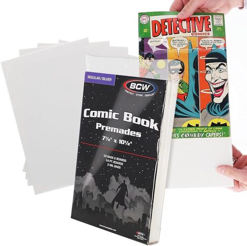 Premium Silver Age Comic Premade Bags with Backer Boards | 7 ⅛" x 10 ½" | Pre-Loaded & Archival Comic Sleeves and Boards | Crystal Clear Storage for Collectors (Non-Resealable) (100 Pack) in Kuwait
