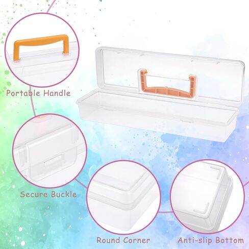 BTSKY 1 Pack Clear Plastic Painting Brush Container with Yellow Handle, Portable Long Paintbrush Case, Drawing Tools Storage Box, Practical Art Supply Organizer for Artist Crafters, 13.1"x3.7"x2.4" in Saudi Arabia
