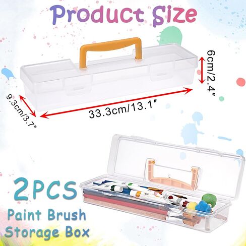 BTSKY 1 Pack Clear Plastic Painting Brush Container with Yellow Handle, Portable Long Paintbrush Case, Drawing Tools Storage Box, Practical Art Supply Organizer for Artist Crafters, 13.1"x3.7"x2.4" in Saudi Arabia