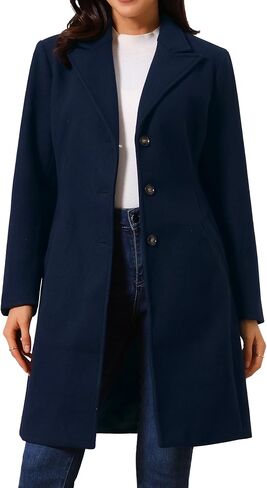 معطف نسائي بصدر واحد، معطف شتوي أنيق ذو طية صدر السترة وزر سفلي in Kuwait