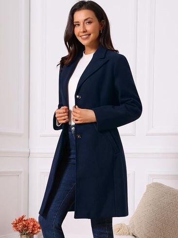 معطف نسائي بصدر واحد، معطف شتوي أنيق ذو طية صدر السترة وزر سفلي in Kuwait